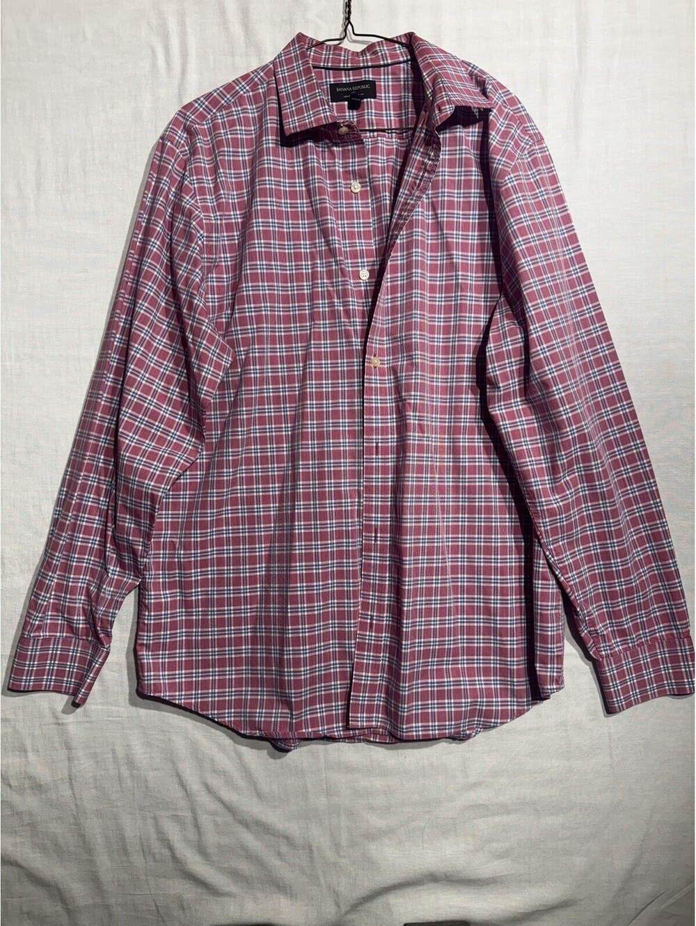 XL BANANA REPUBLIC Non-Iron Slim Fit Buttondown Plaid Dress Shirt Men 17-17.5